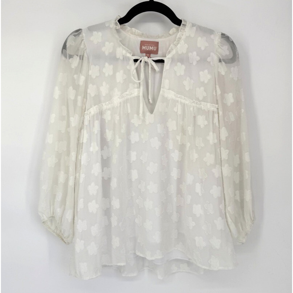 Show Me Your Mumu Womens Top Sheer Peasant Blouse Boho Floral Prairie Size M
